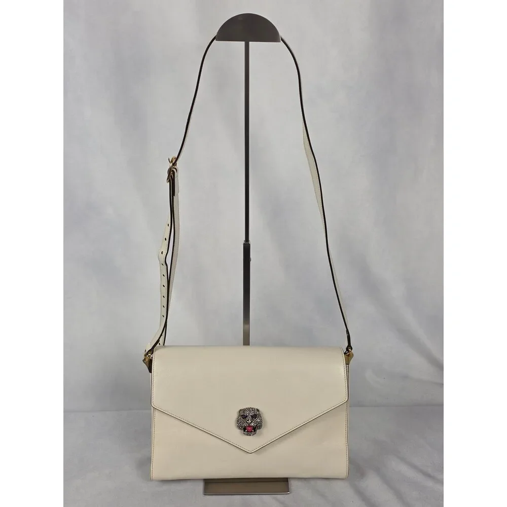 Gucci Crystal Animalier Shoulder Bag in Off-White Leather - Picture 1 of 11
